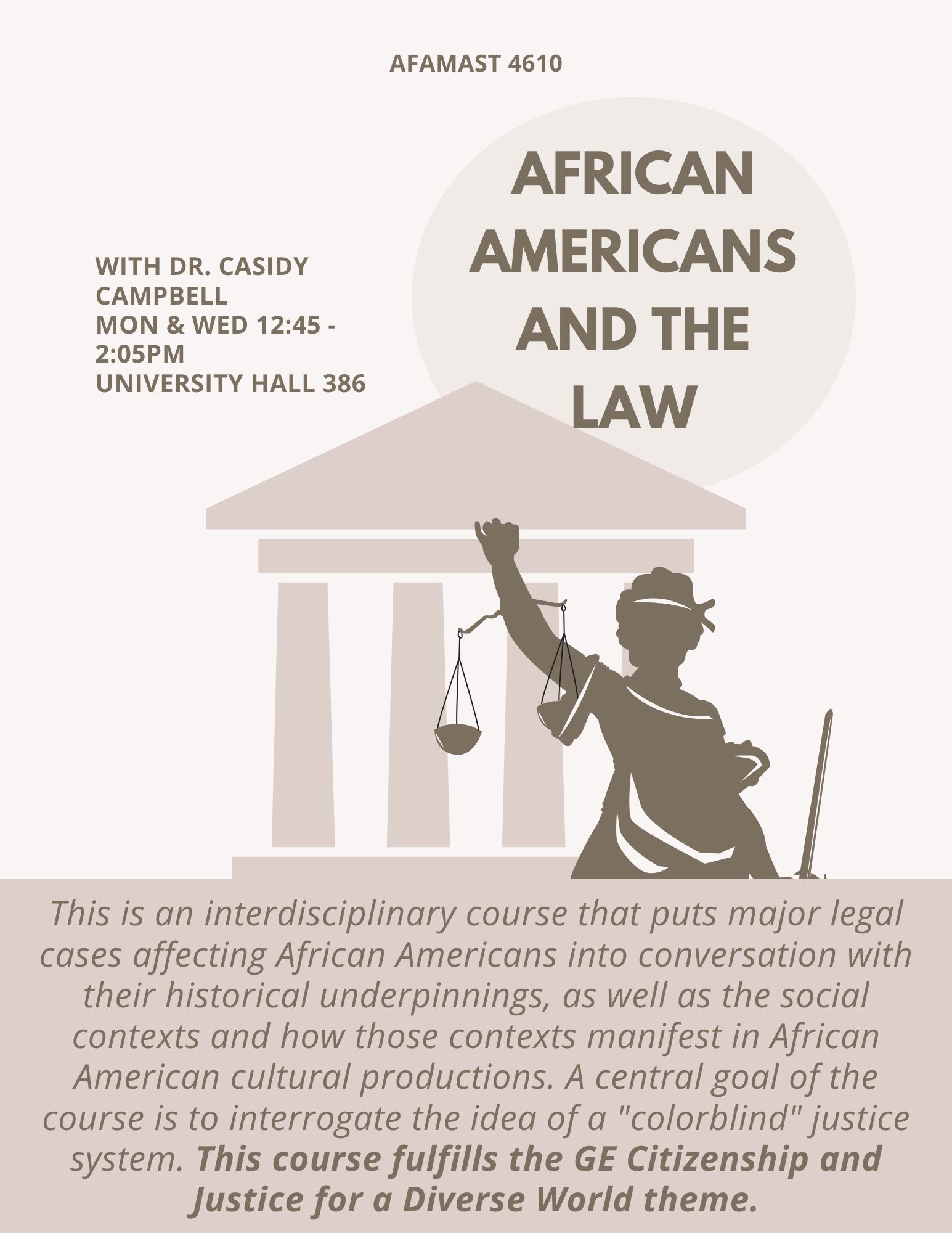 This is a course flyer for African Americans and the Law. 