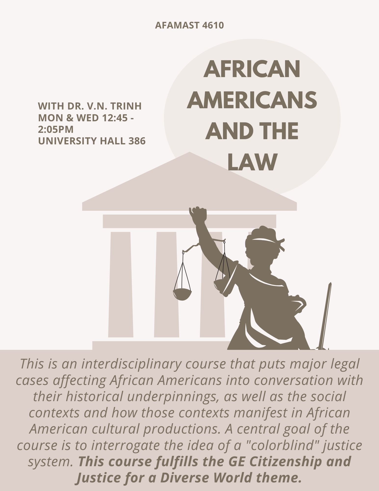 This is a course flyer for African Americans and the Law
