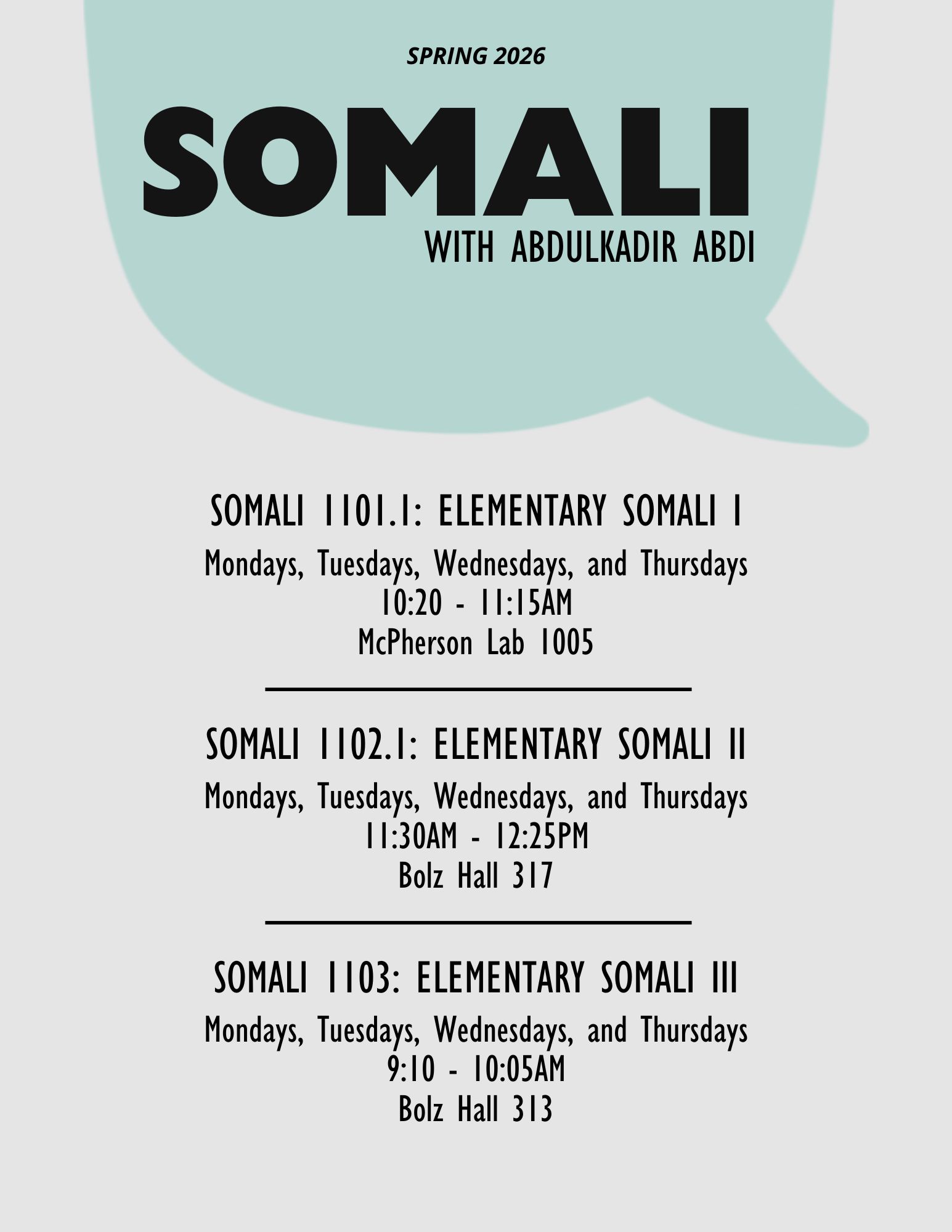 This is a Somali language course flyer.