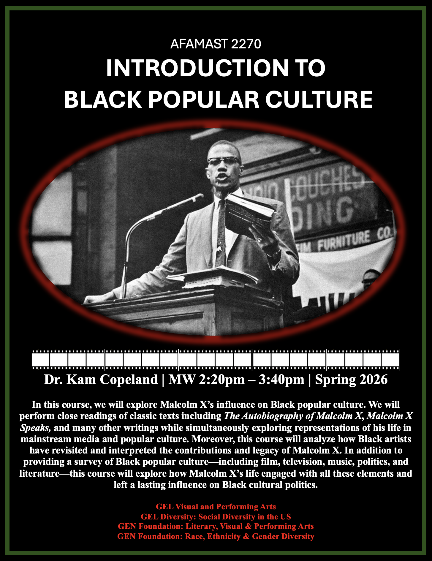 This is a course flyer for Black Popular Culture