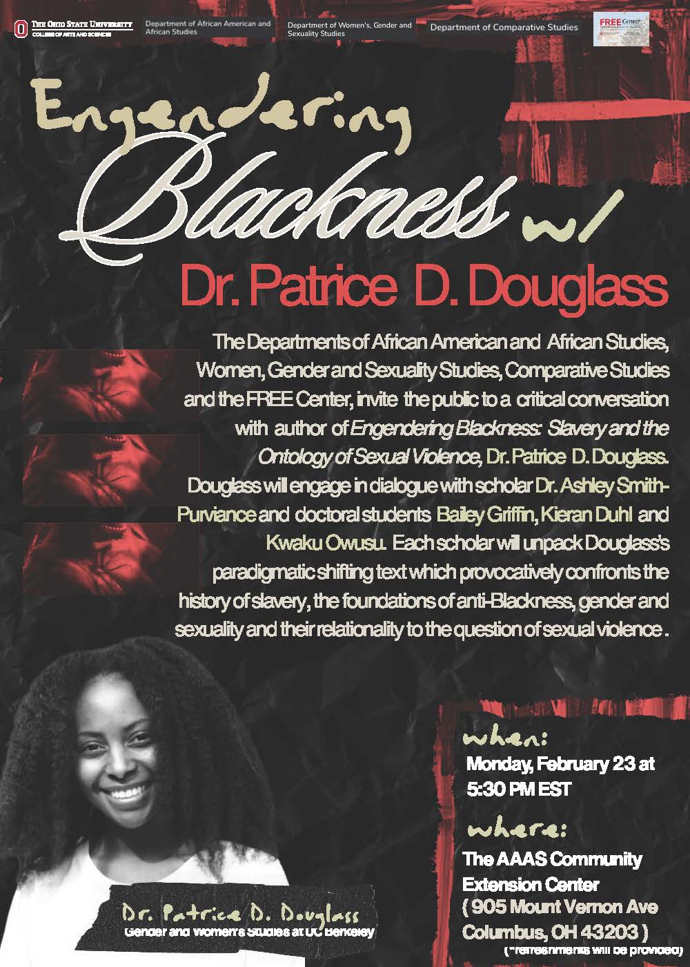 This a flyer for the Engendering Blackness talk