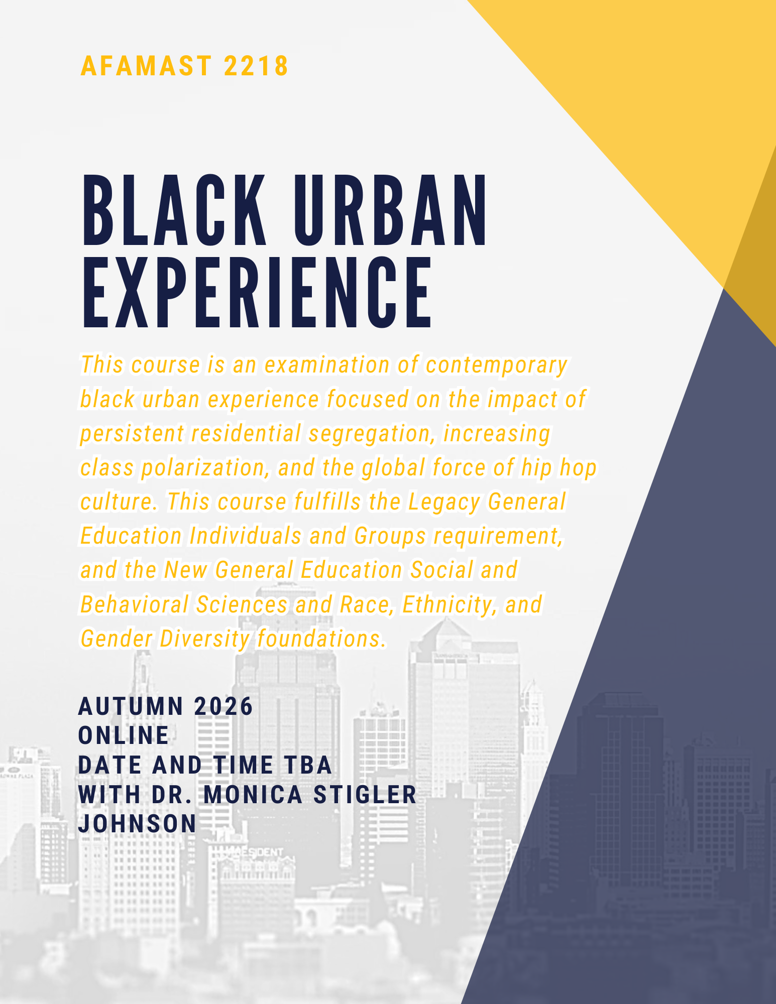 This is a flyer for AFAMAST 2218 Black Urban Experience (Fall 2026).png