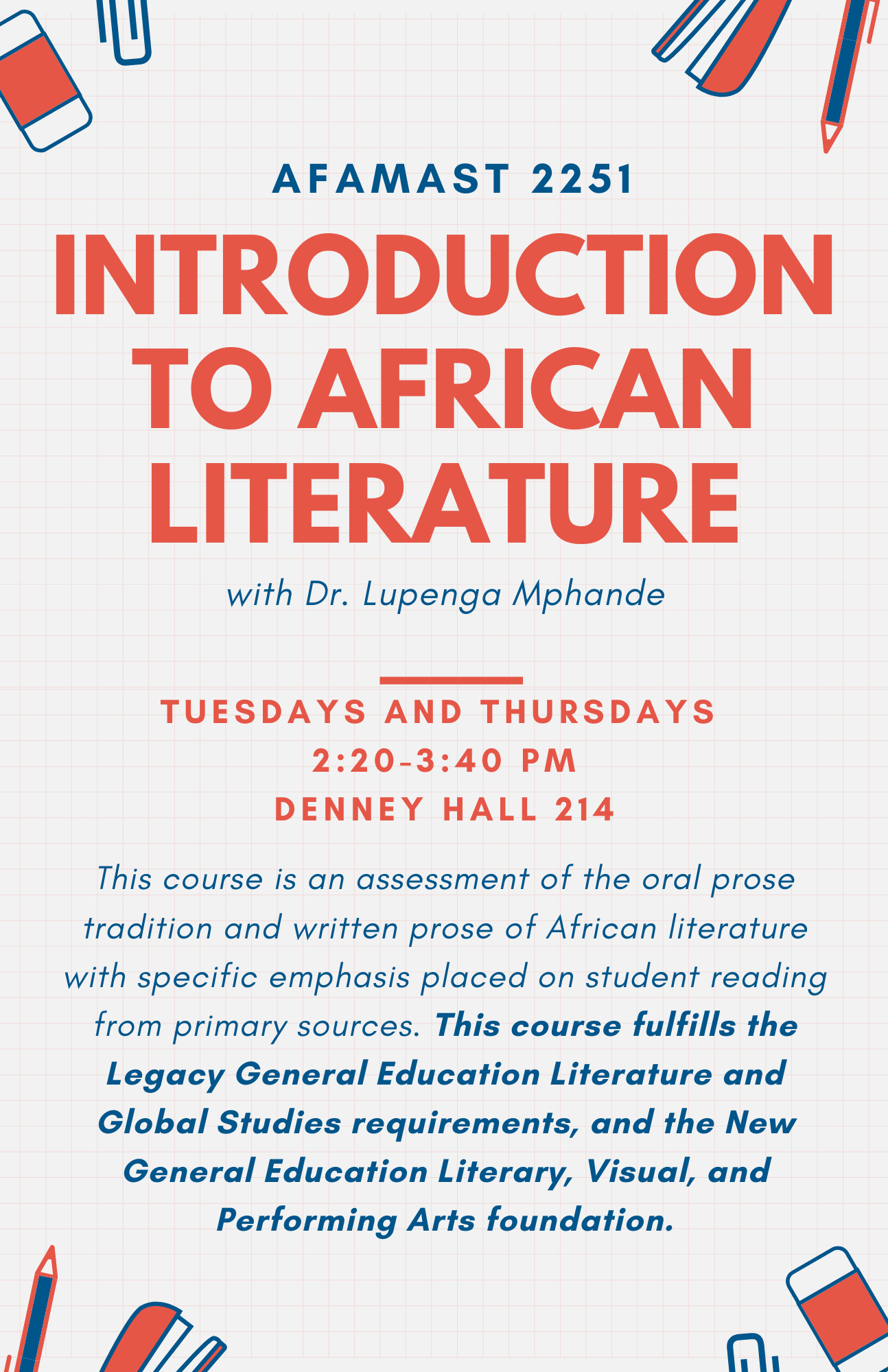This is a AFAMAST 2251 Introduction to African Literature (Fall 2026).