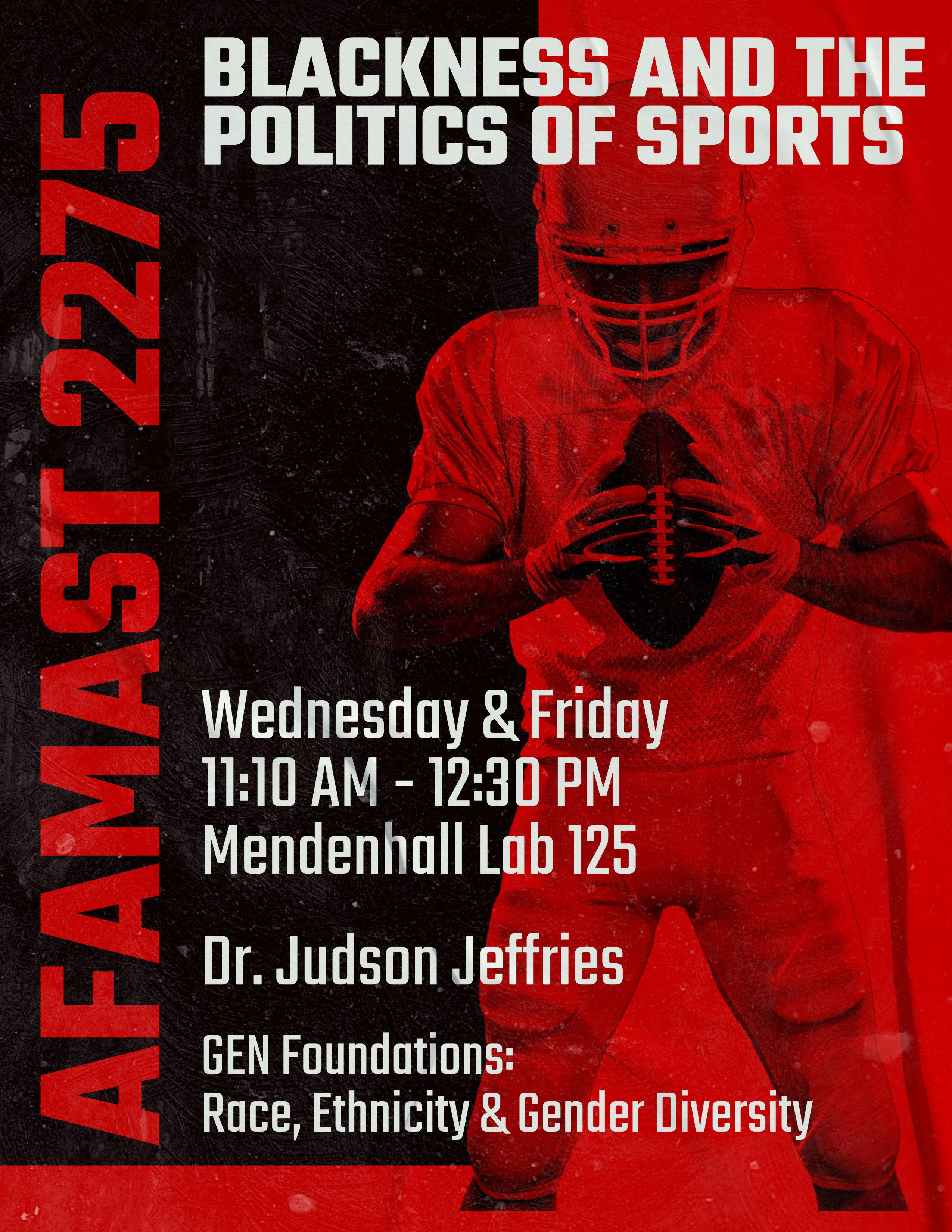 This is a flyer for AFAMAST 2275:  Blackness and the Politics of Sports.