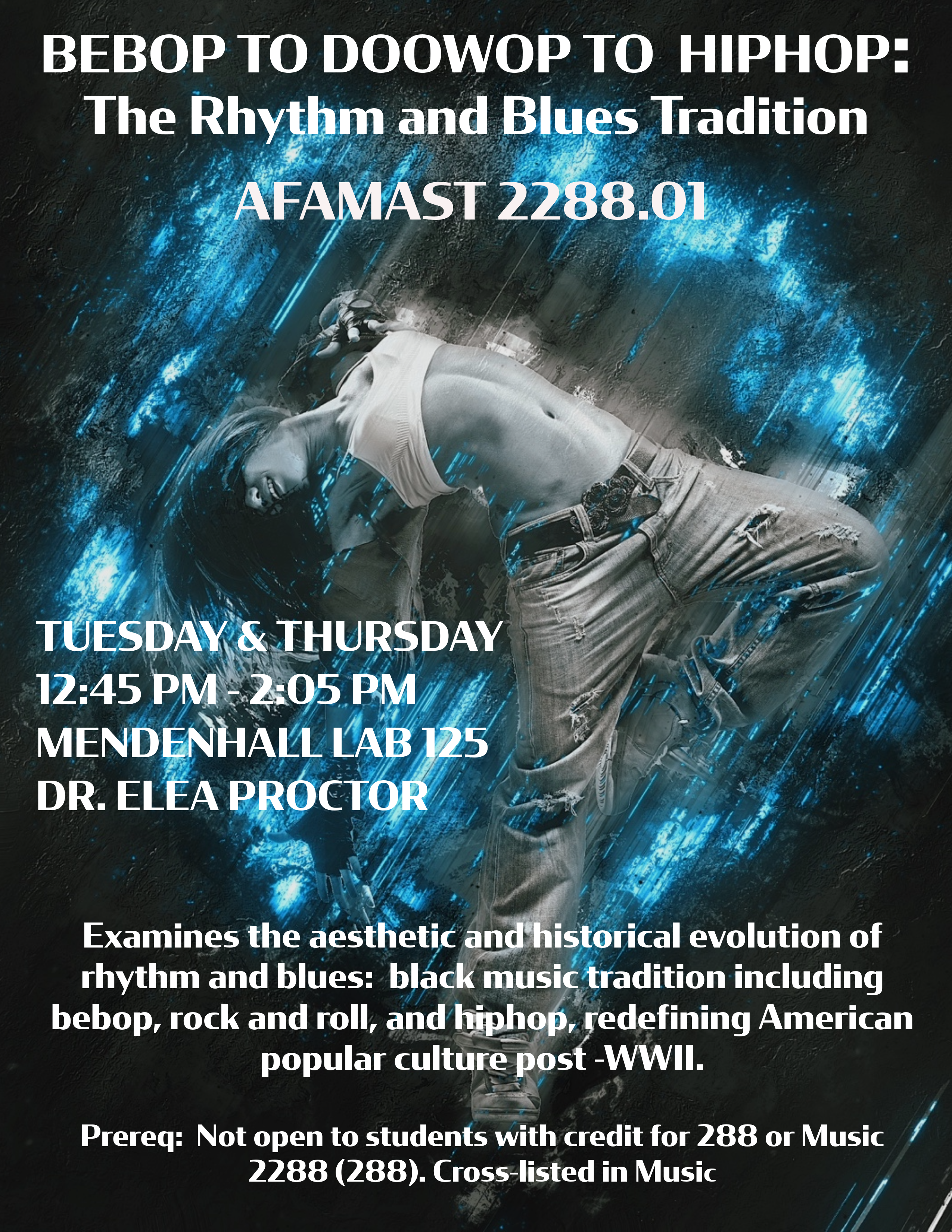 This is a flyer for AFAMAST 2288: Bebop to Doowop to Hip Hop