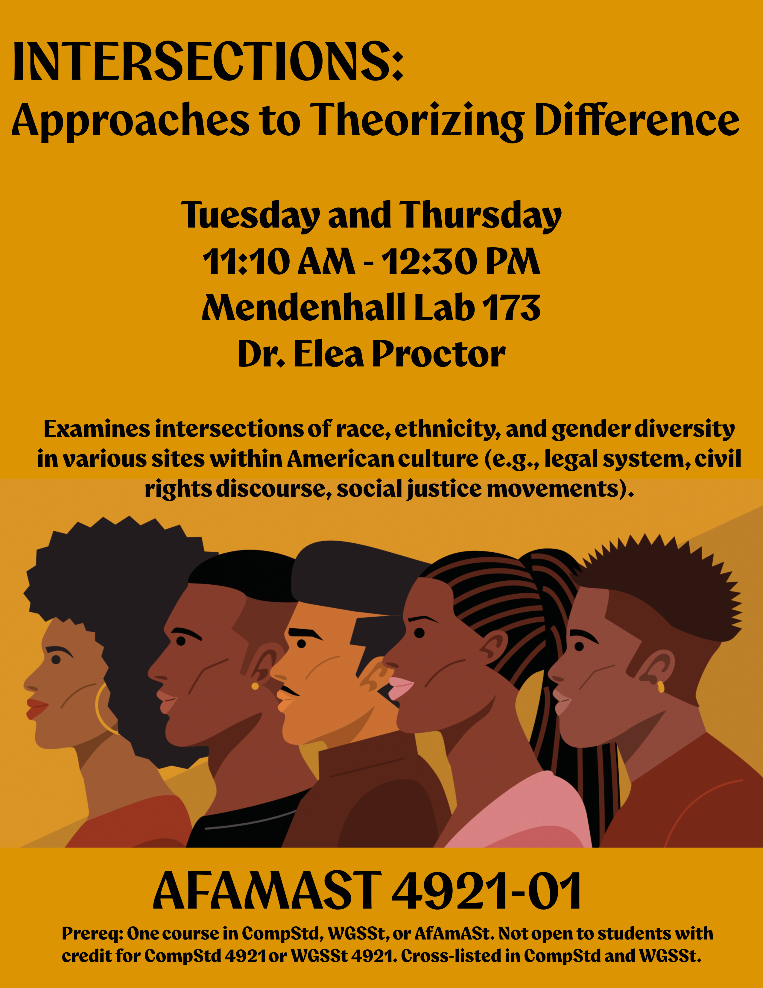 This is a flyer for AFAMAST 4921: Intertections Approaches to Theorizing Difference