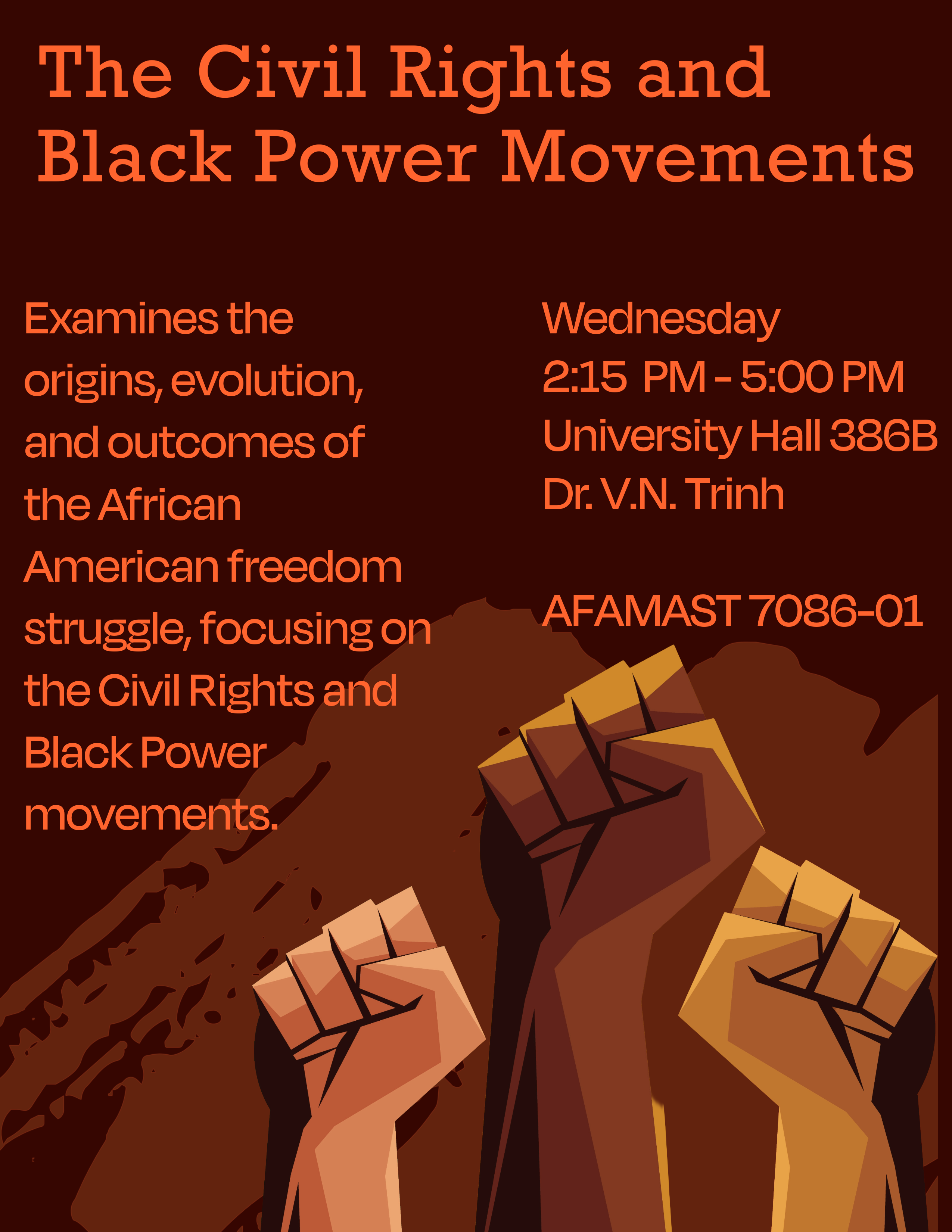 This is a flyer for AFAMAST 7086: The Civil Rights and BLack Power Movement