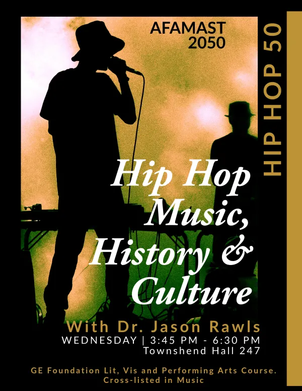This is a course flyer for Hip Hop at 50. 