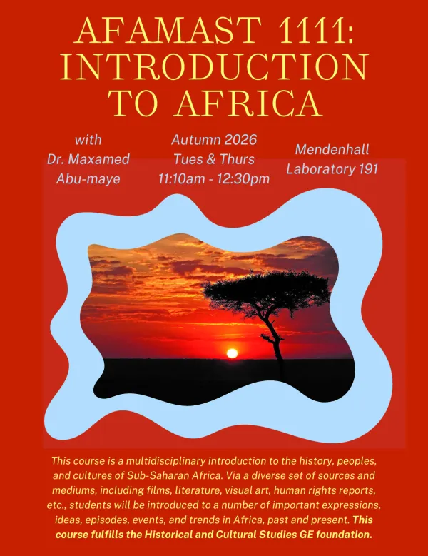 This a flyer for Introduction to Africa (Fall 2026).
