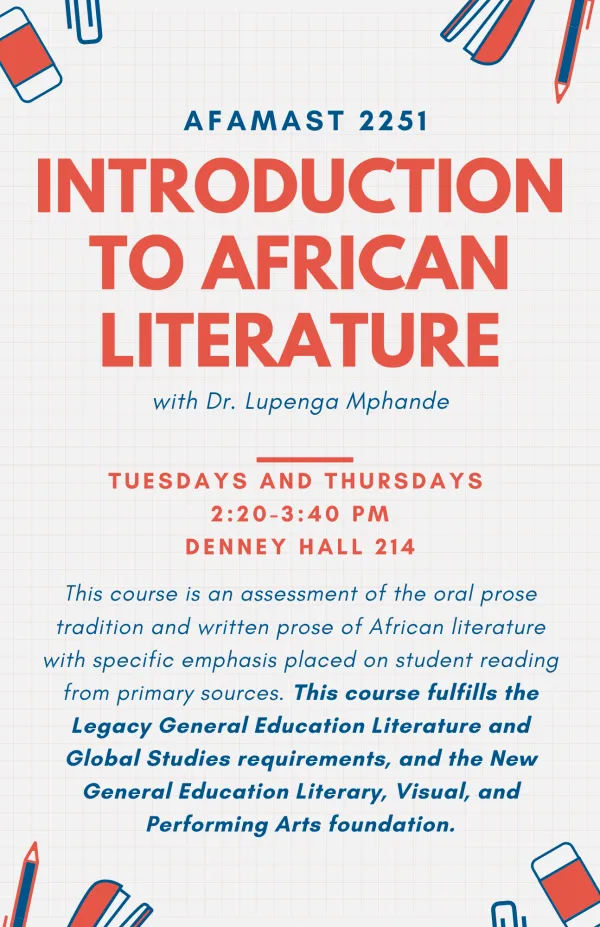 This is a AFAMAST 2251 Introduction to African Literature (Fall 2026).