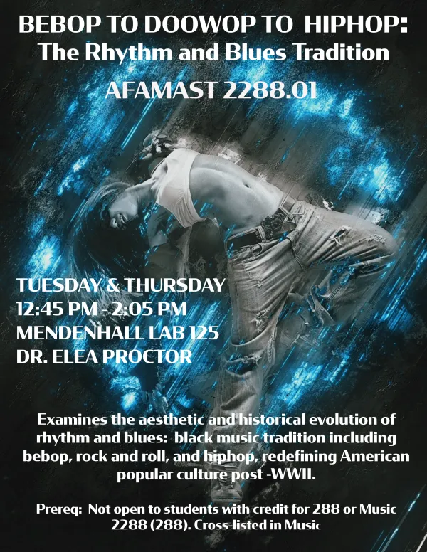 This is a flyer for AFAMAST 2288: Bebop to Doowop to Hip Hop