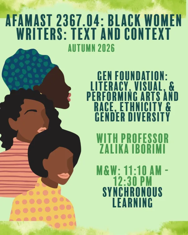 This is a flyer for AFAMAST 2367.04: Black Women Writers Text and Context
