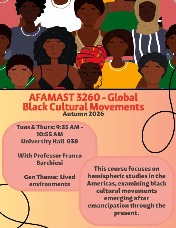 This is a flyer for AFAMAST 3260: Global Black Cultural Movements