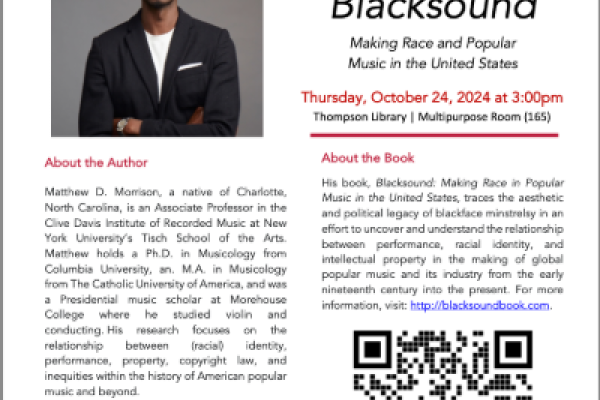 Flyer for "Dynamic Discussions" event depicting a headshot and description of speaker Matthew Morrison.
