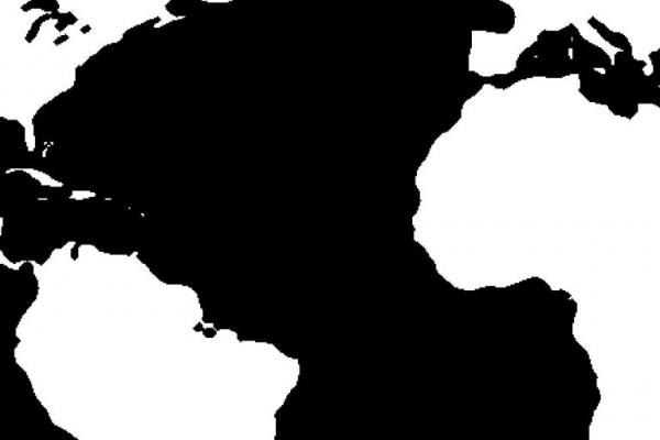 Black and white image of continents